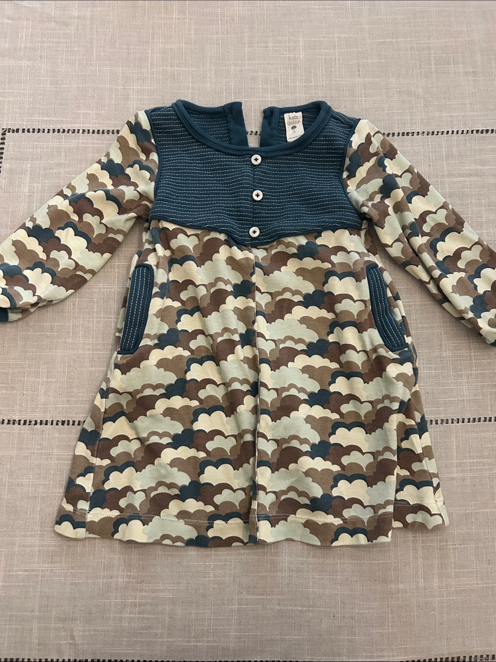 kate quinn Blue and Brown Cloud-Print Long Sleeve Dress